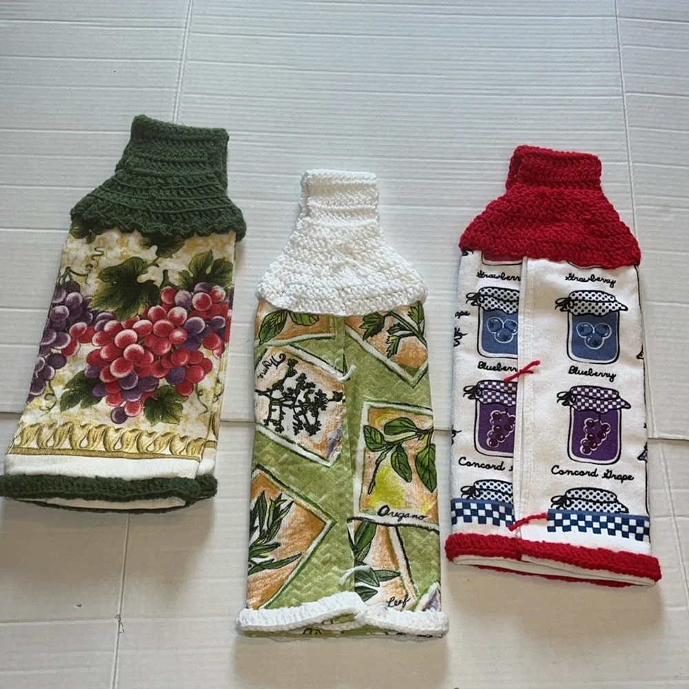 Homemade-Set of Three-crocheted Decorative Kitchen Towels.